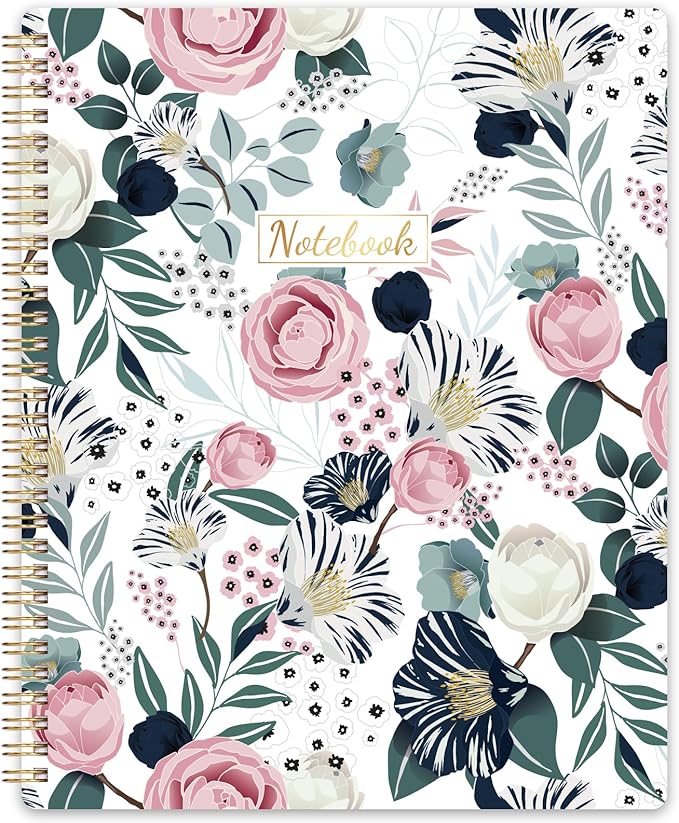 Spiral notebook 8.5 x 11 inches with college-ruled lines, Amazon Business Prime brand, open pages for note-taking or writing.