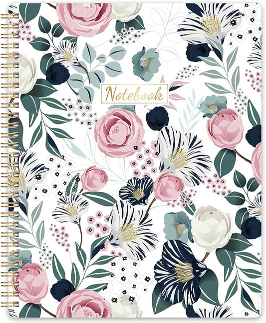Spiral notebook 8.5 x 11 inches with college-ruled lines, Amazon Business Prime brand, open pages for note-taking or writing.