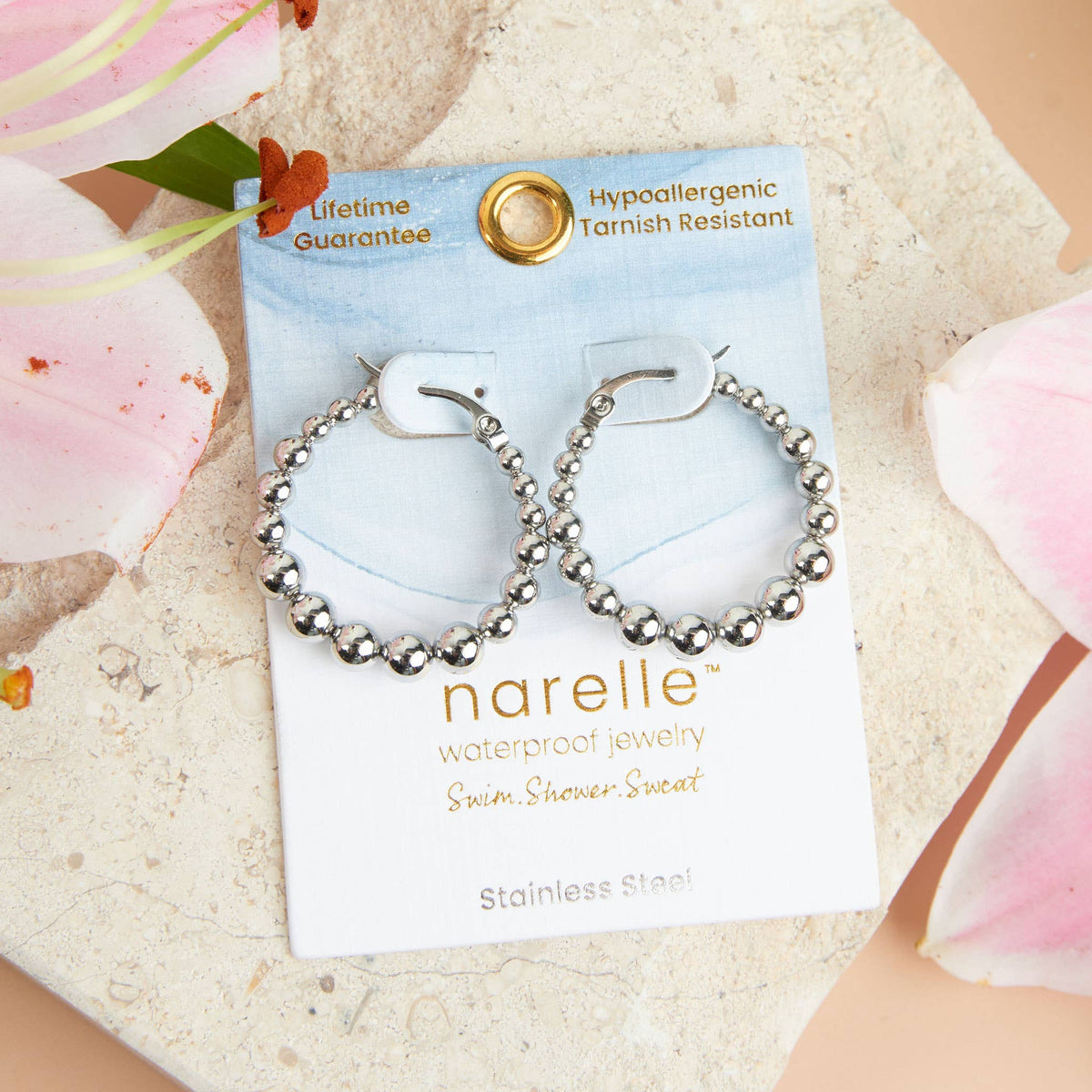 Waterproof Earrings Narelle Bubble Hoops in 18K Gold + Steel