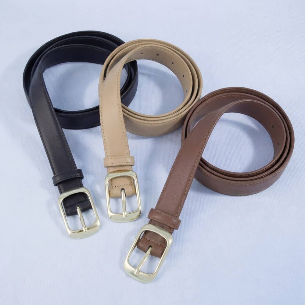 Solid Rectangle Buckle Leather Belt