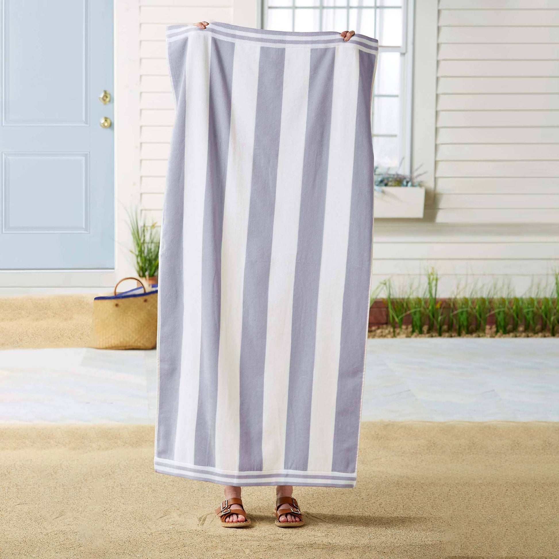 BH Collective Striped Cabana Oversized Beach Towel with Edgartown pattern, featuring bold horizontal stripes and soft, absorbent fabric.
