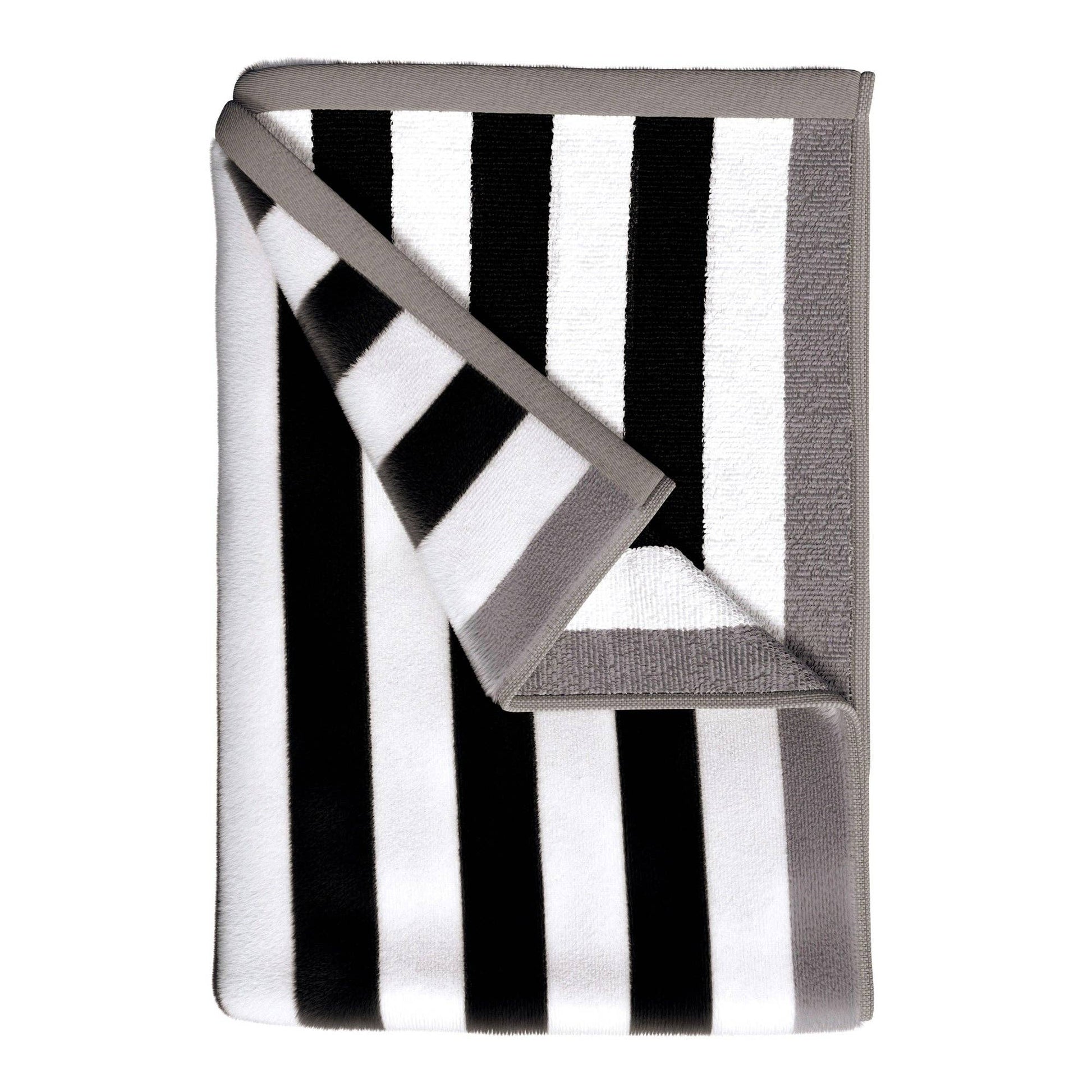 Oversized striped border Santa Cruz beach towel by BH Collective, featuring colorful patterns and soft, absorbent fabric.