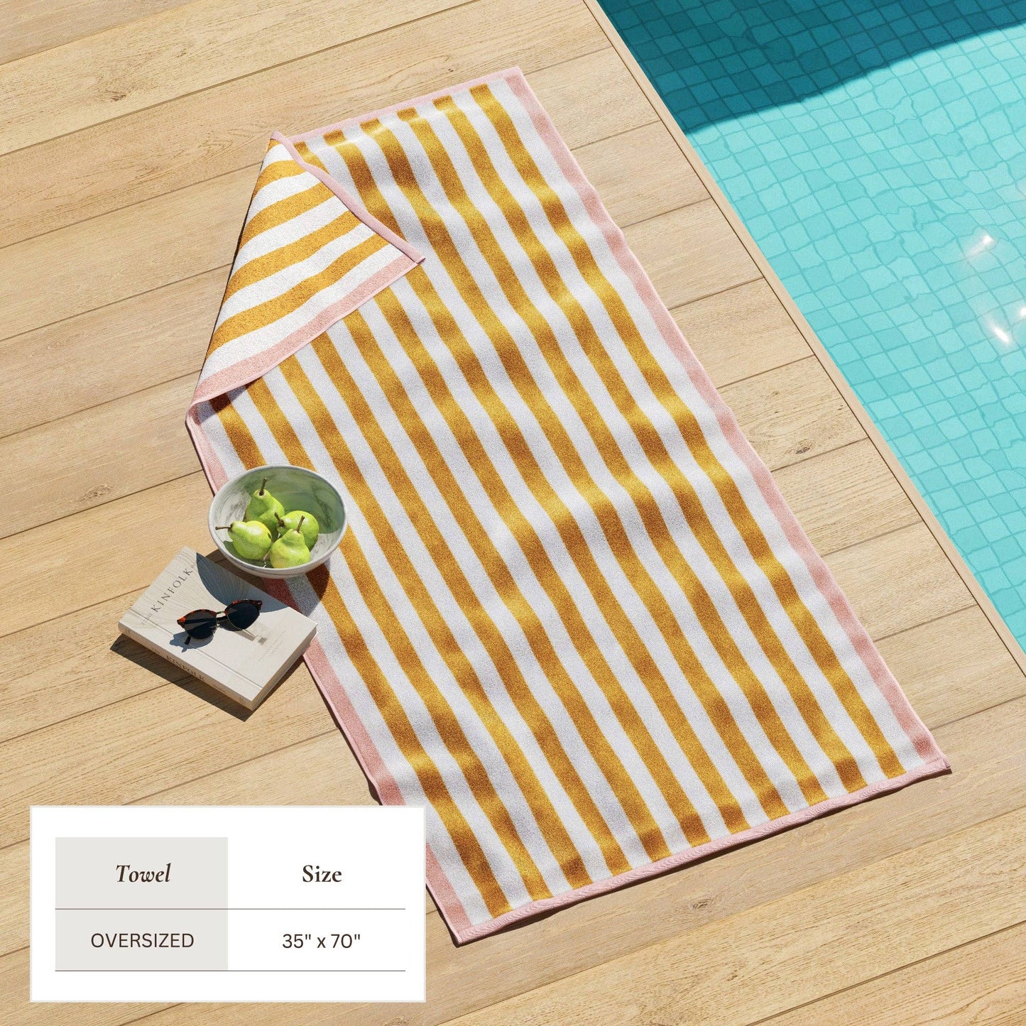 Oversized Santa Cruz striped border cabana beach towel by BH Collective, featuring vibrant colorful stripes and soft terry fabric.