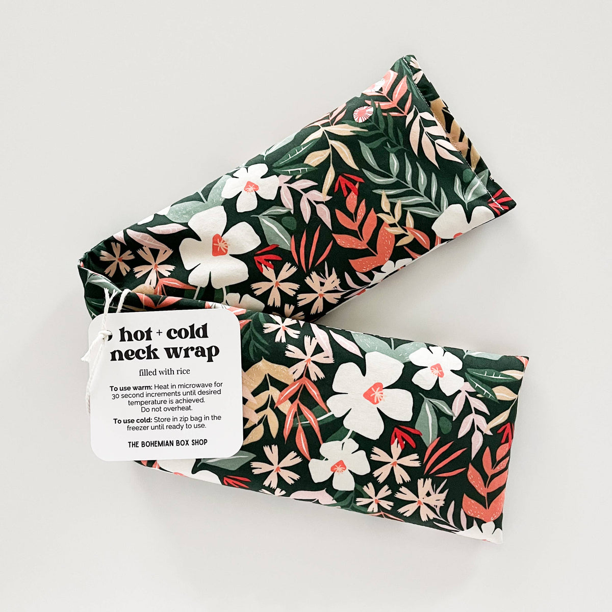 Bohemian Box Shop Hot & Cold Therapy Neck Wrap with floral Fields of May design, soft fabric for soothing comfort and relief.