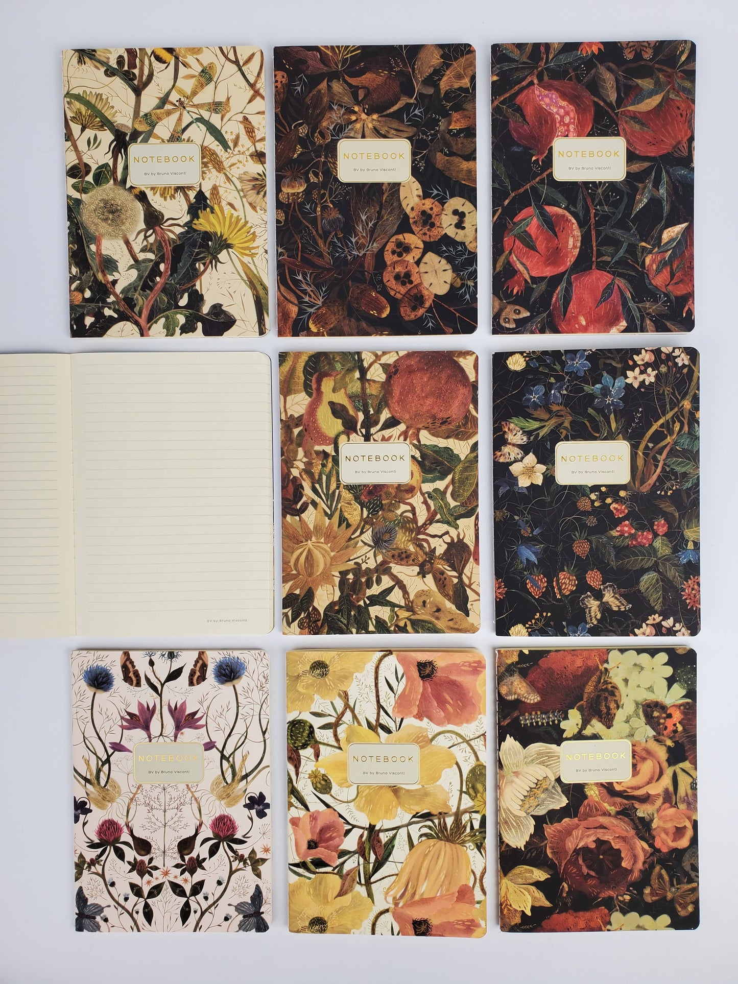 BV Bruno Visconti Lush Bouquet notebook with floral cover, A5 size, featuring vibrant botanical illustrations.