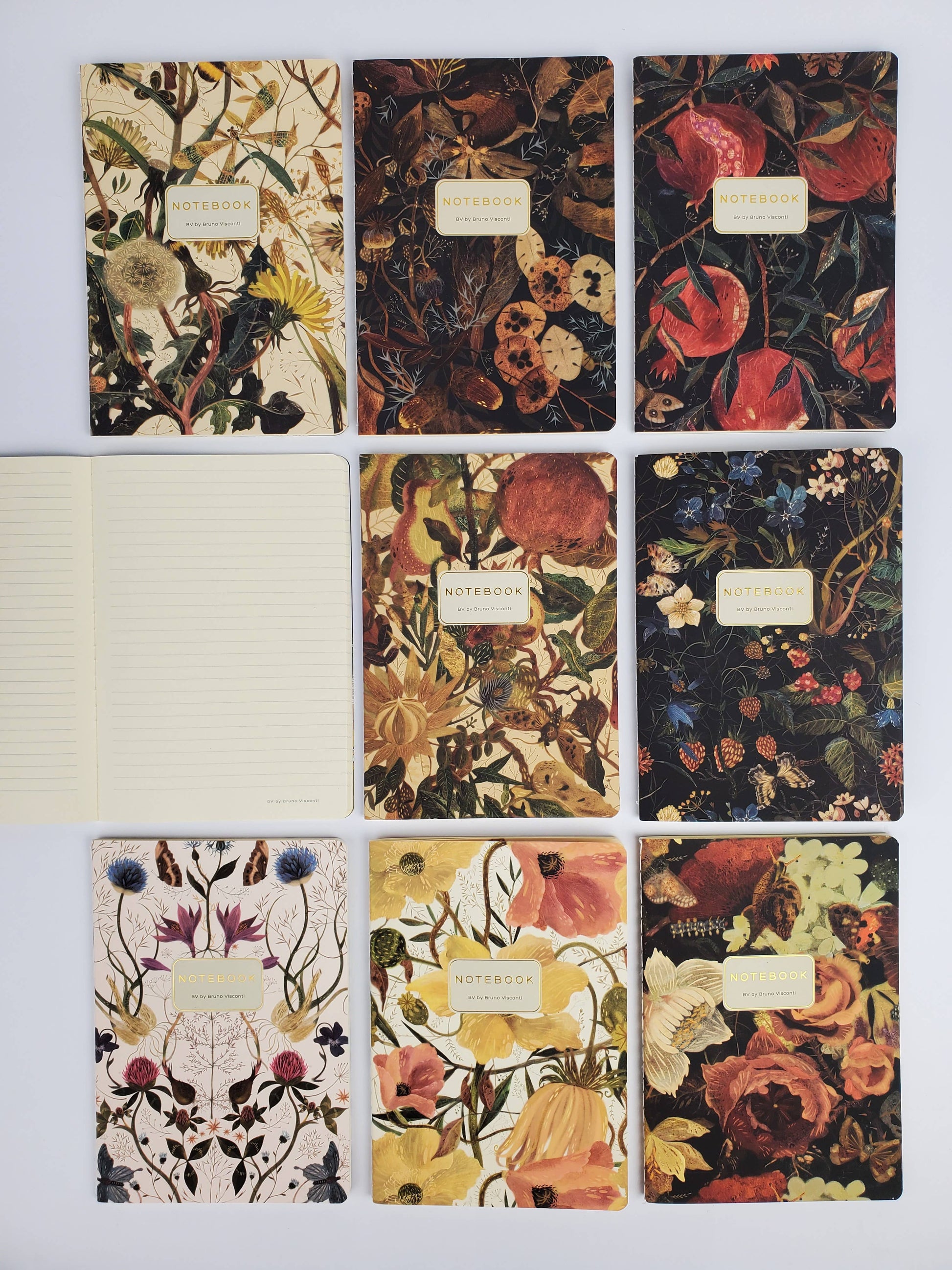 BV Bruno Visconti Lush Bouquet notebook with floral cover, A5 size, featuring vibrant botanical illustrations.