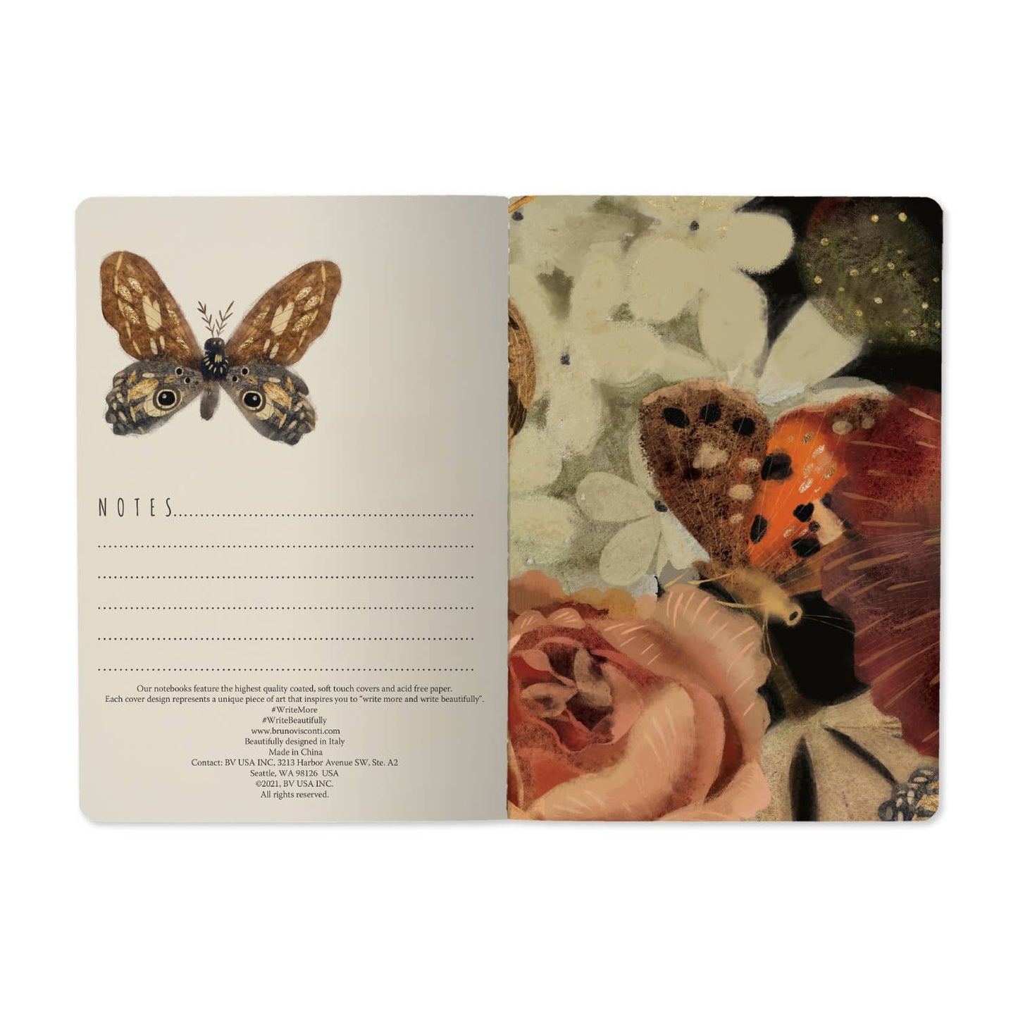 BV Bruno Visconti Lush Bouquet Notebook with colorful floral cover and lined pages, ideal for writing and note-taking.