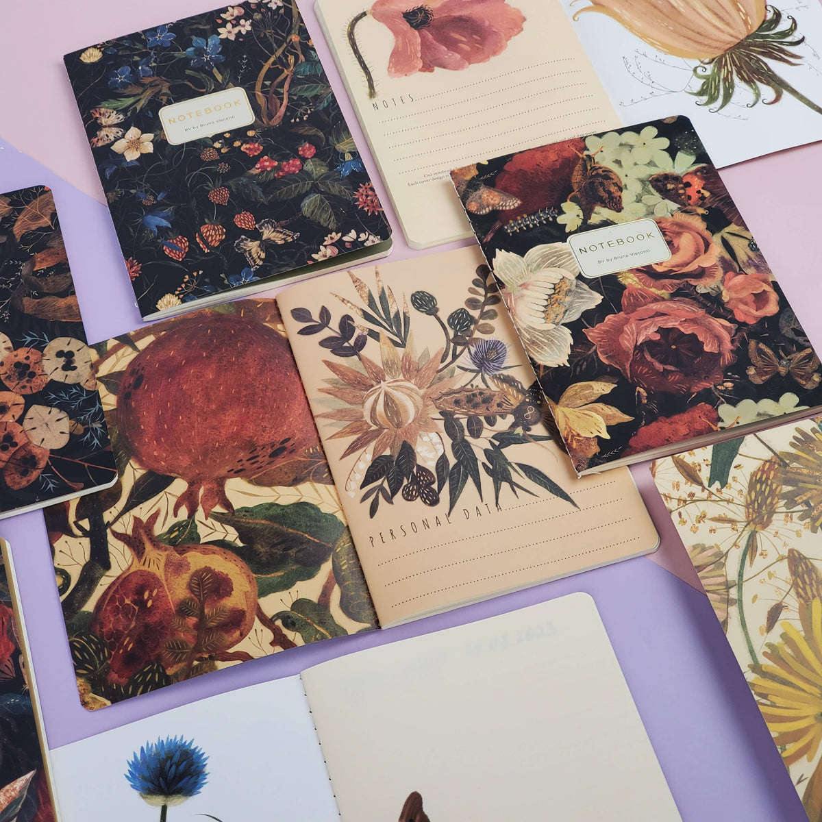 BV by Bruno Visconti lush bouquet notebook with floral cover design, featuring a soft, pastel-colored floral pattern on the front.