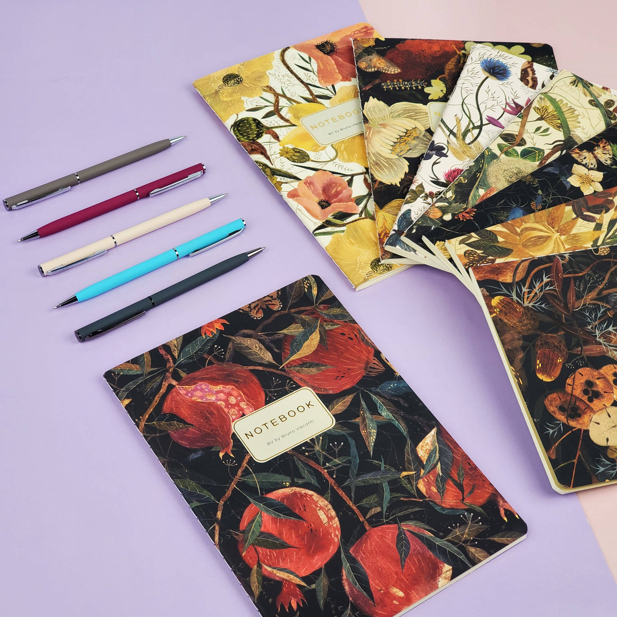 Lush Bouquet Notebook by BV Bruno Visconti with floral cover design and lined pages for writing and note-taking.