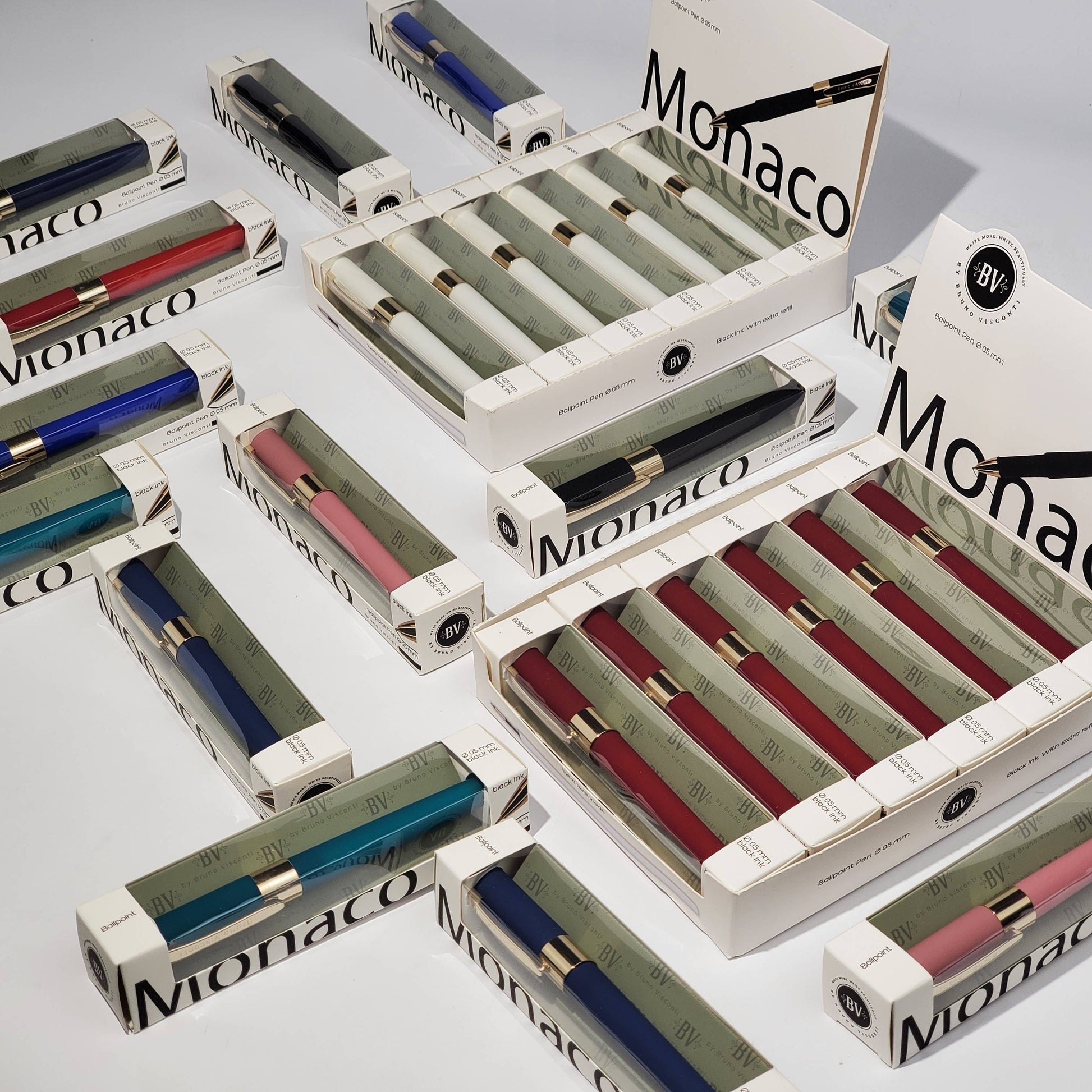 BV Bruno Visconti Monaco in Bordeaux gift box with luxury chocolates, elegant packaging and assorted confections inside.