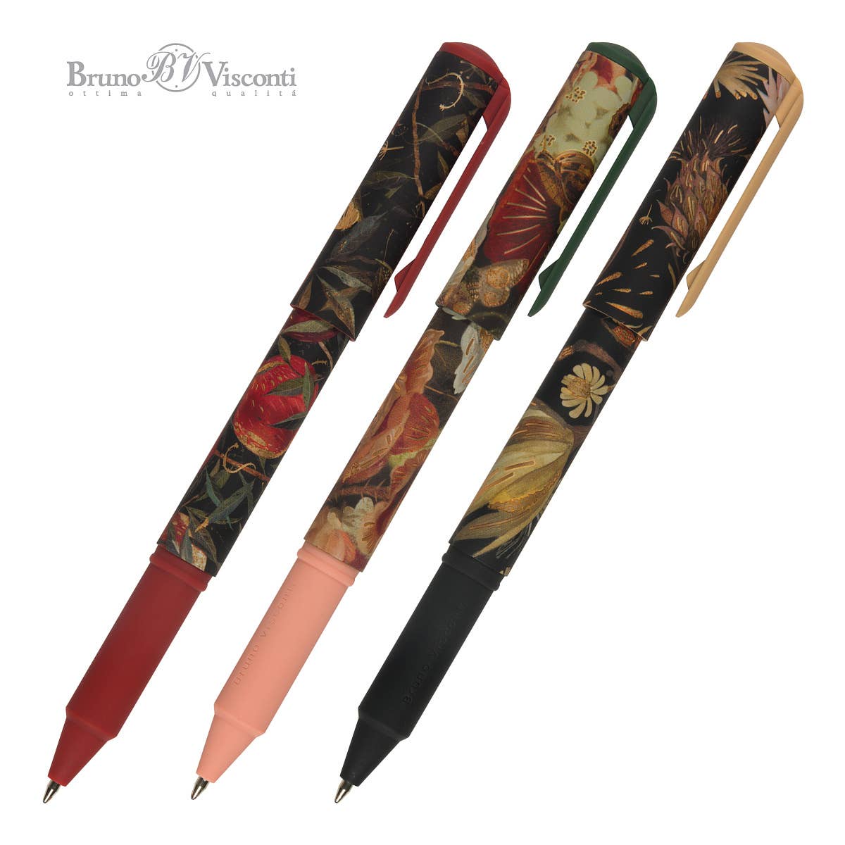 DreamWrite Lush Flora Series pen tube by BV Bruno Visconti, featuring vibrant floral design and sleek cylindrical shape.