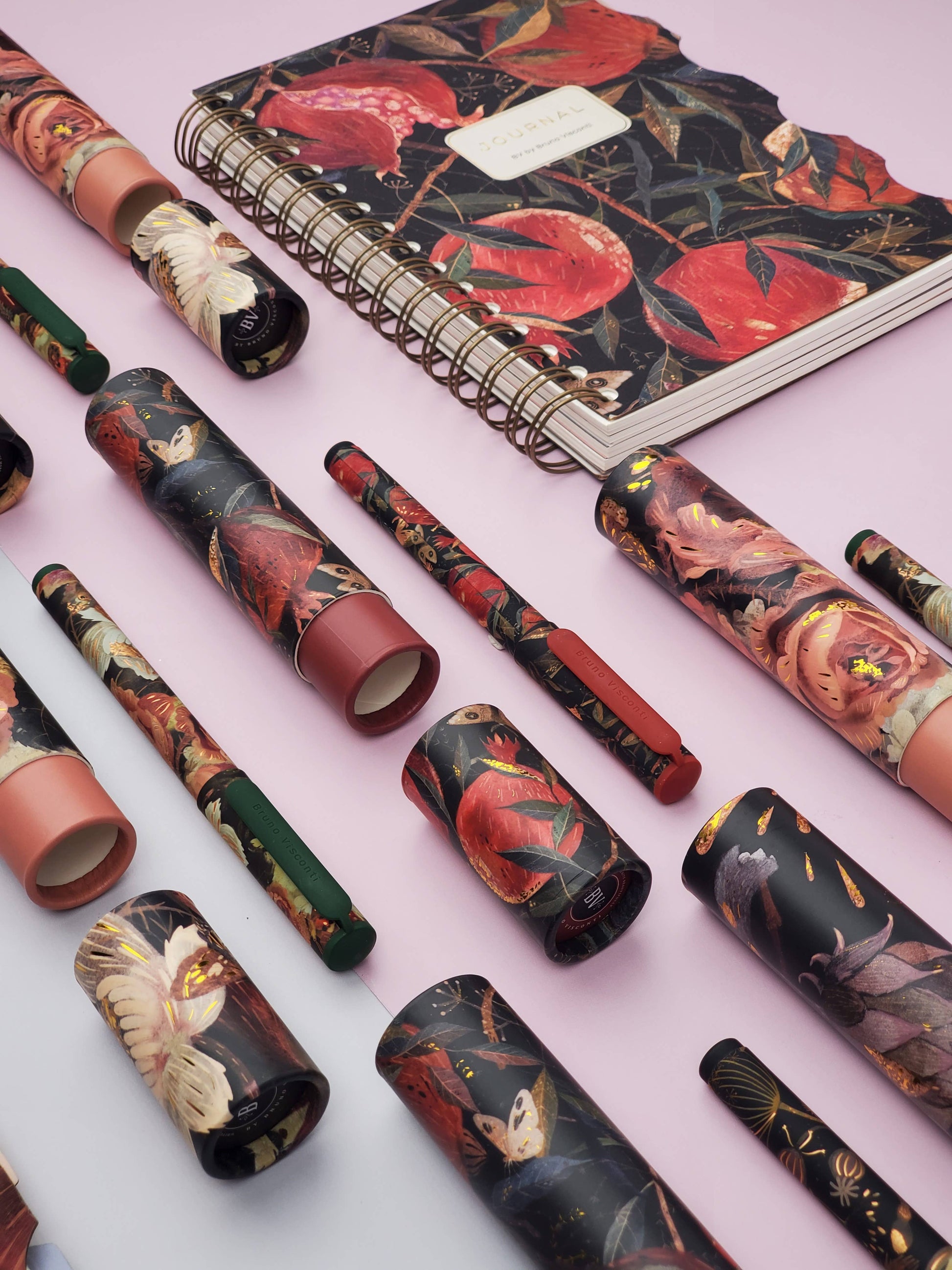 BV Bruno Visconti DreamWrite Lush Flora Series pen tube with intricate floral design and elegant gold accents.