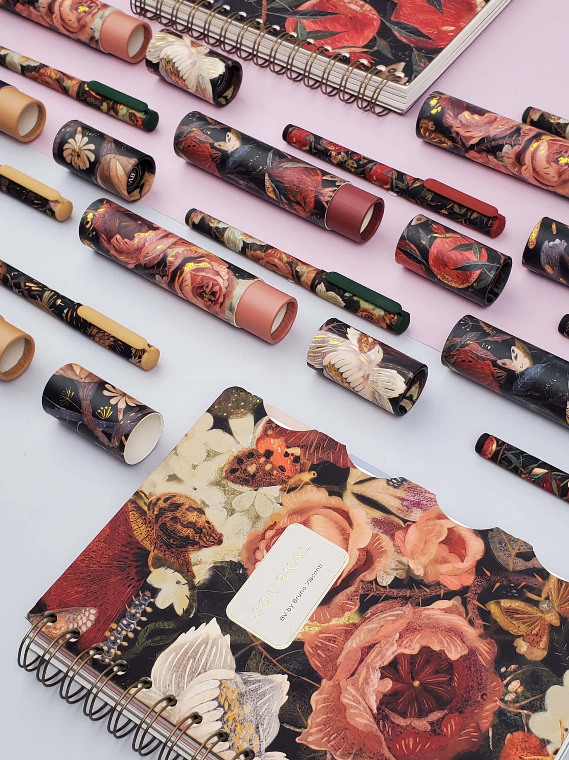 BV Bruno Visconti DreamWrite Lush Flora Series pen tube with vibrant floral design and elegant gold accents.