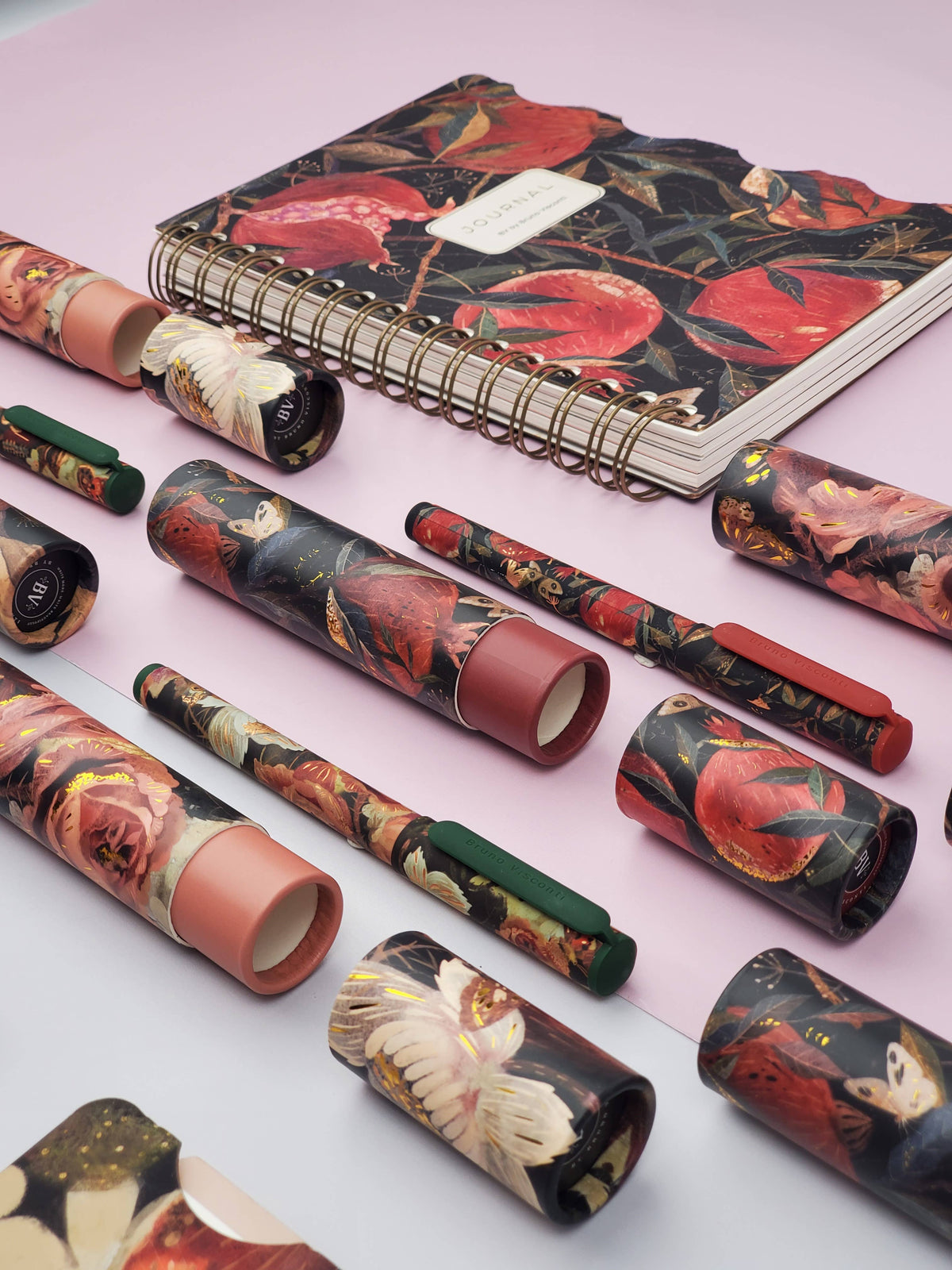 BV Bruno Visconti DreamWrite Lush Flora Series pen tube with intricate floral design and elegant gold accents.