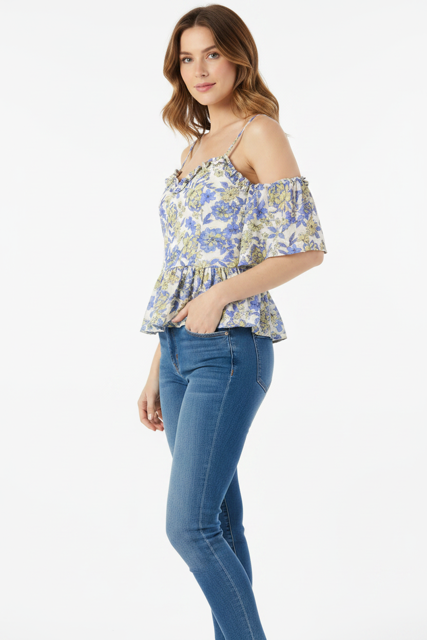 Miss Me cold shoulder cami top featuring a stylish design with straps and a relaxed fit, ideal for casual and trendy outfits.