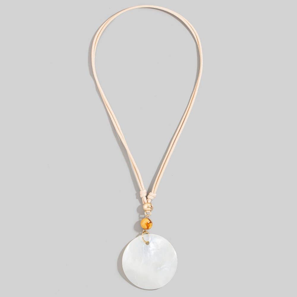 Large Sea Shell Disc Pendant And Beads Layered Cord Necklace