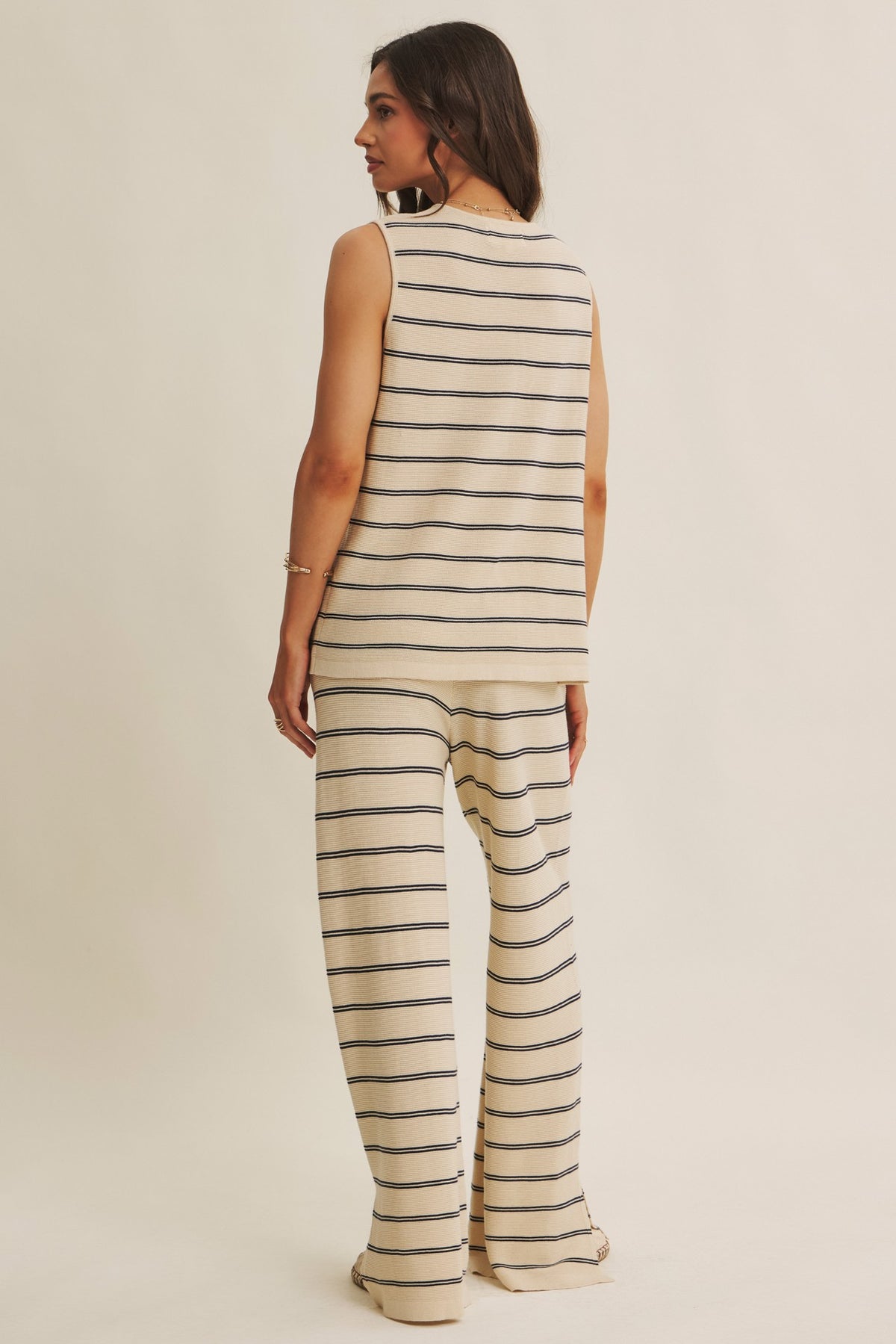 Chic Speak Boutique Bayside Leisure striped button-down sweater top with a relaxed fit and classic stripe pattern.