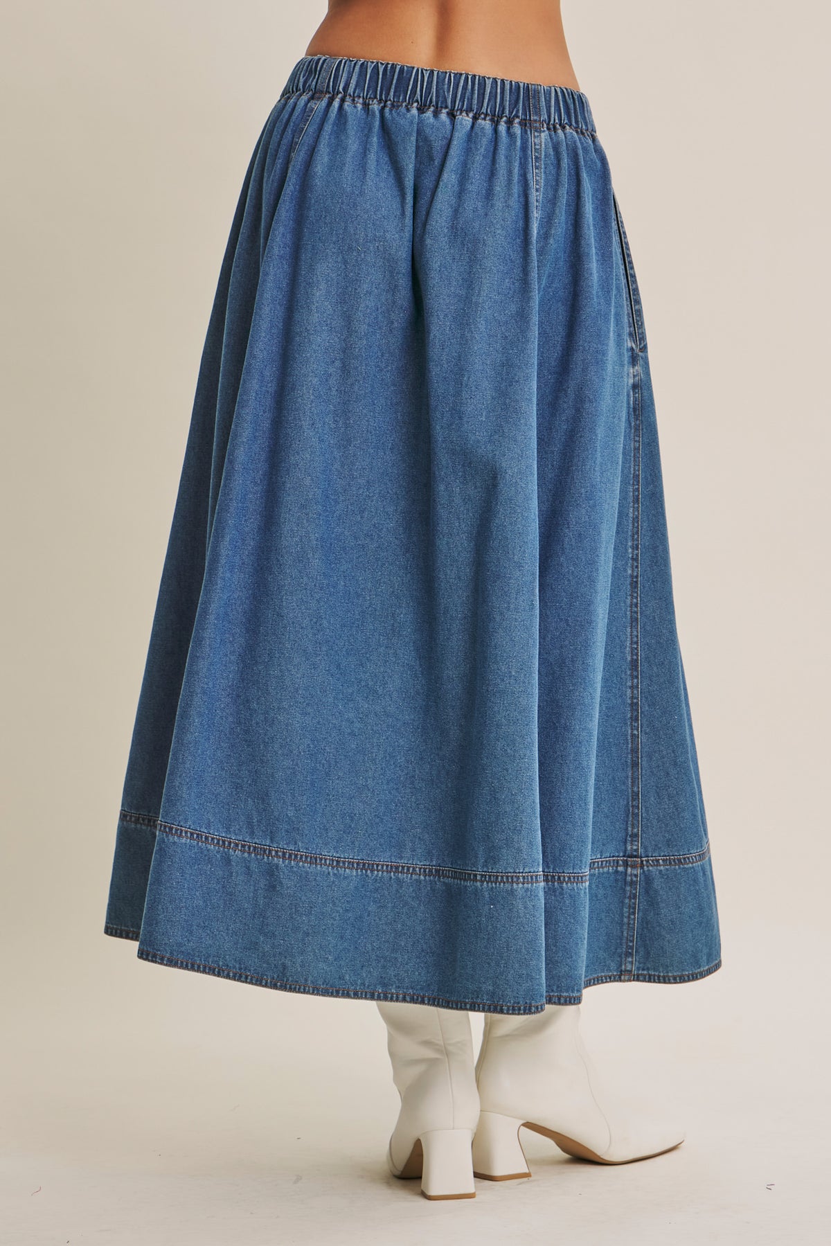 Denim Stretch Waist Pocket Skirt