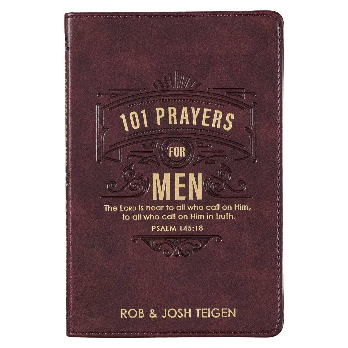 Faux leather 101 Prayers for Men book by Christian Art Gifts featuring embossed cover with gold accents and religious design.