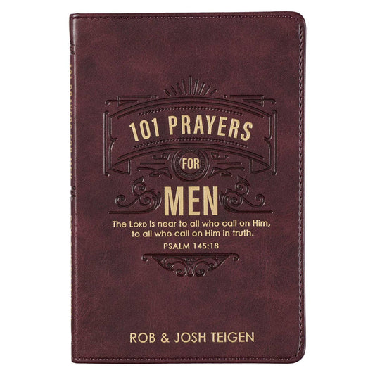 Faux leather 101 Prayers for Men book by Christian Art Gifts featuring embossed cover with gold accents and religious design.