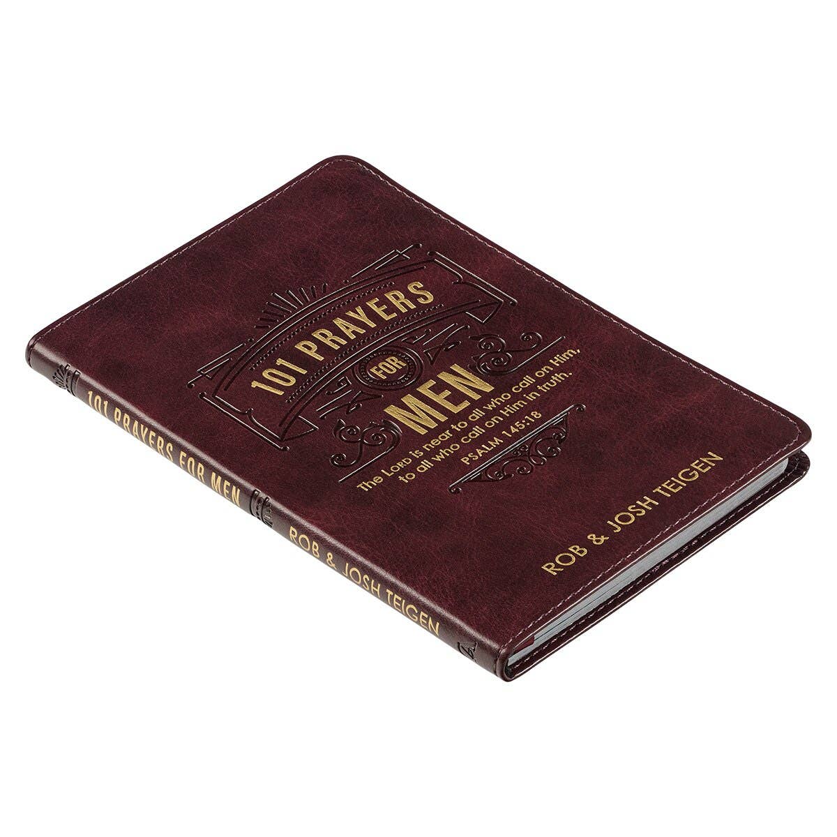 Faux leather 101 Prayers for Men devotional book by Christian Art Gifts with embossed cover and gold accents.