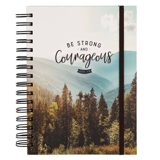 Large wirebound journal with "Be Strong and Courageous" cover by Christian Art Gifts, featuring a durable elastic band closure.