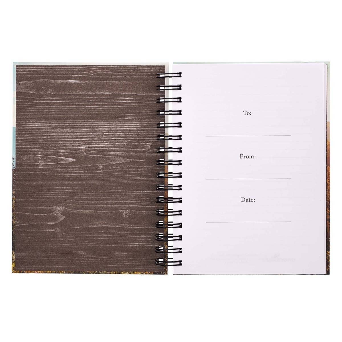 Christian Art Gifts Be Strong and Courageous large wirebound journal with elastic closure, featuring inspirational cover design.