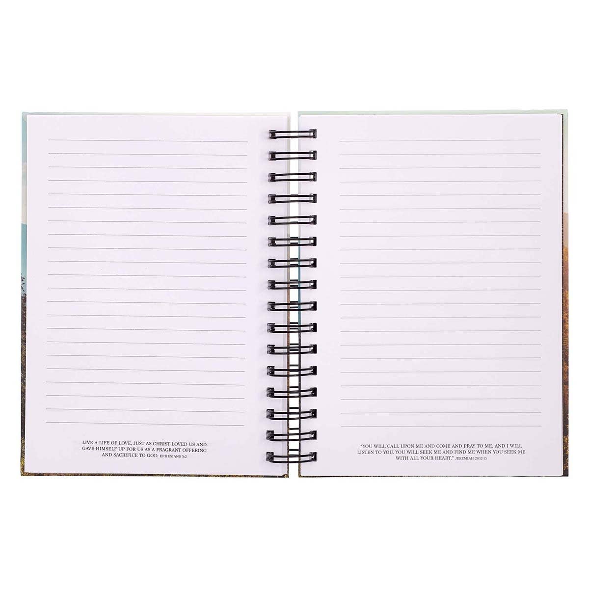 Large wirebound journal by Christian Art Gifts with a "Be Strong and Courageous" cover design and elastic band closure.