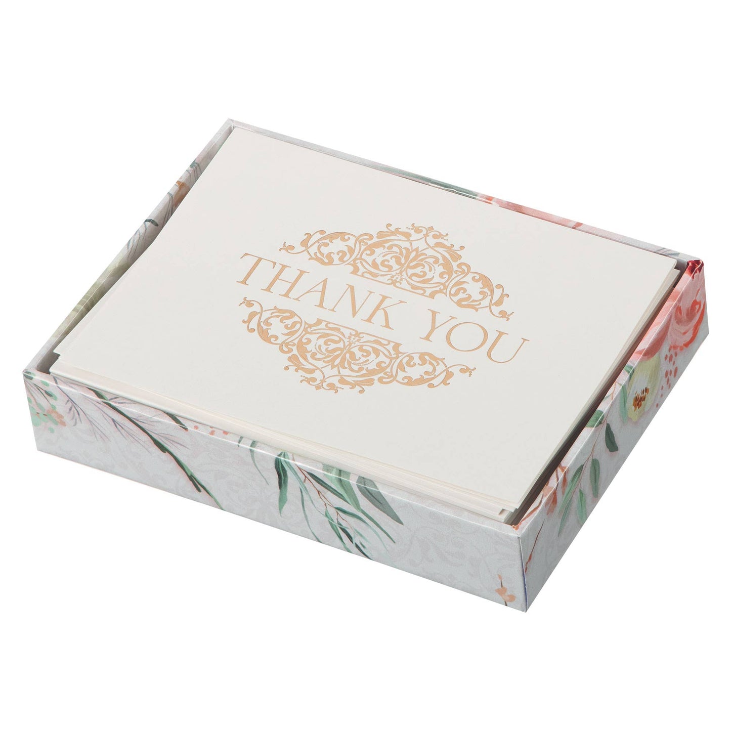 Boxed thank you cards featuring filigree design by Christian Art Gifts, with elegant religious imagery and classic script lettering.
