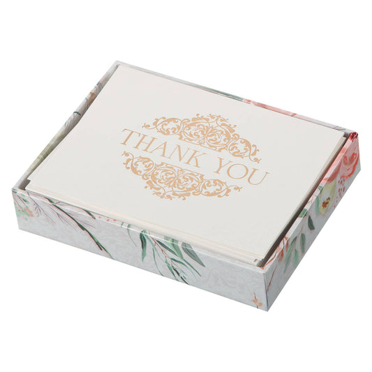 Boxed thank you cards featuring filigree design by Christian Art Gifts, with elegant religious imagery and classic script lettering.