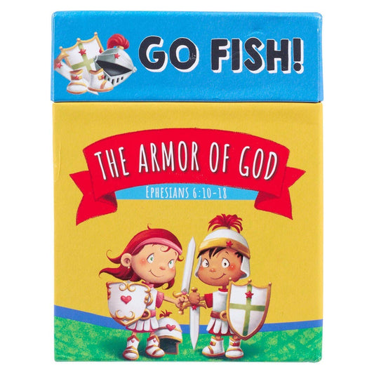 Go Fish! Card Box featuring The Armor Of God by Christian Art Gifts, with colorful biblical-themed artwork on the box.
