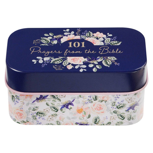 Set of Cards in Tin featuring 101 Bible prayers by Christian Art Gifts, with colorful religious imagery and prayer cards inside.