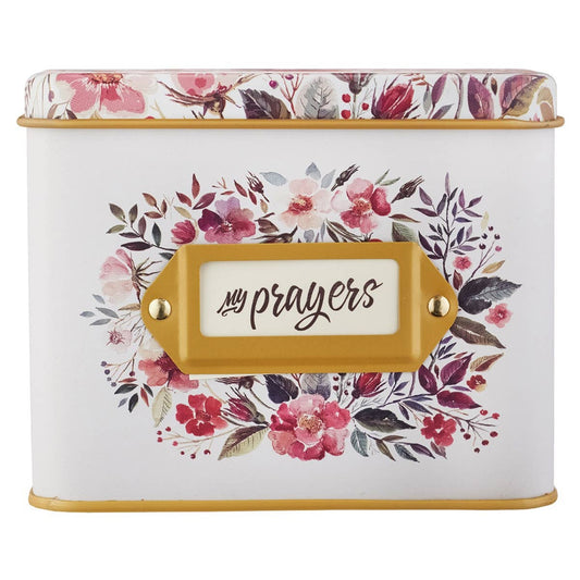 Set of prayer cards in a Christian Art Gifts tin, featuring religious messages and artwork for personal inspiration and faith.