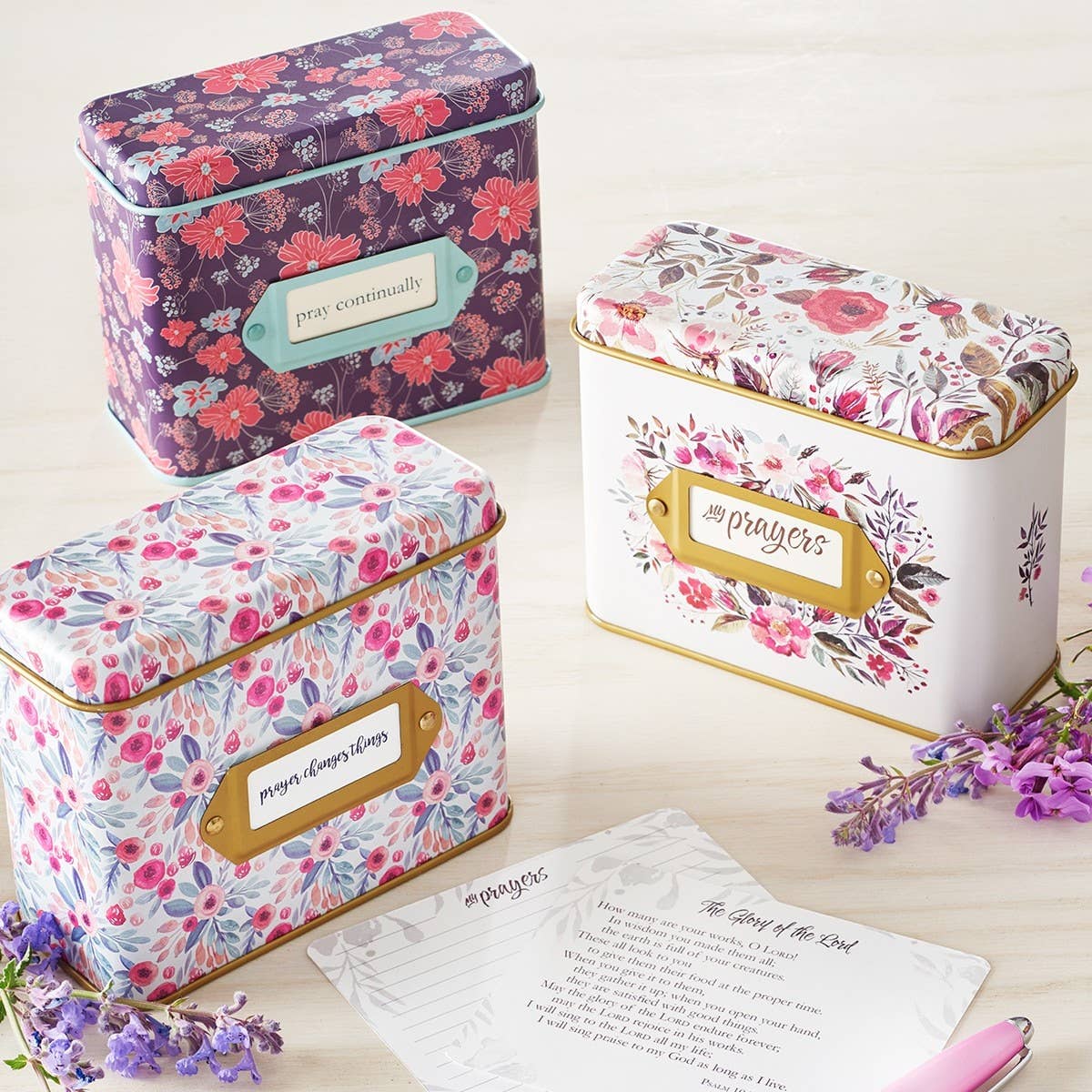 Christian Art Gifts Cards in Tin My Prayers set featuring religious prayer cards in a decorative metal tin.