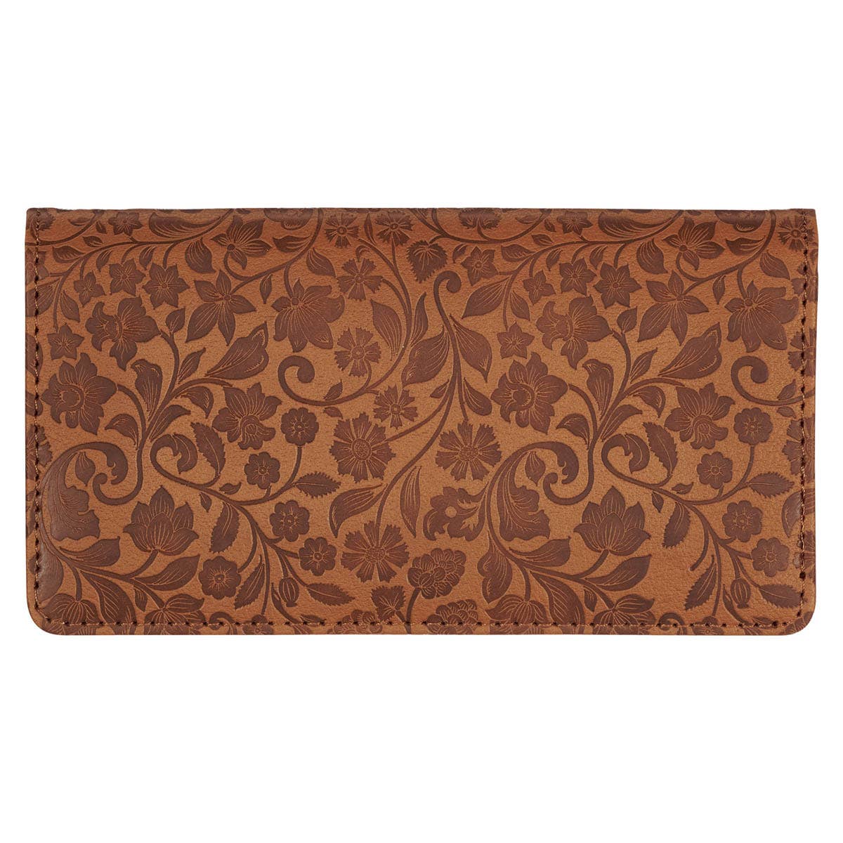 Brown checkbook wallet with Christian Art Gifts branding, featuring All Things Phil. 4:13 scripture design and multiple card slots.