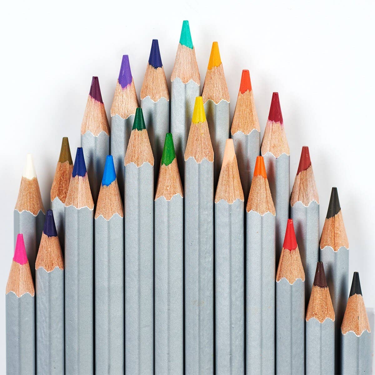Set of 24 Veritas coloring pencils by Christian Art Gifts, displaying vibrant colored pencils arranged in a row.