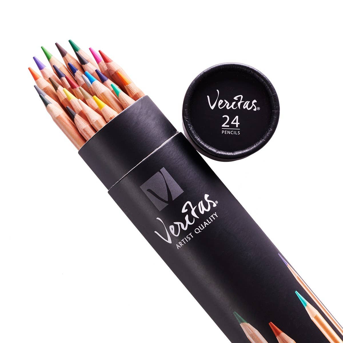 Set of 24 Christian Art Gifts Veritas coloring pencils with round barrels, perfect for creative coloring and art projects.