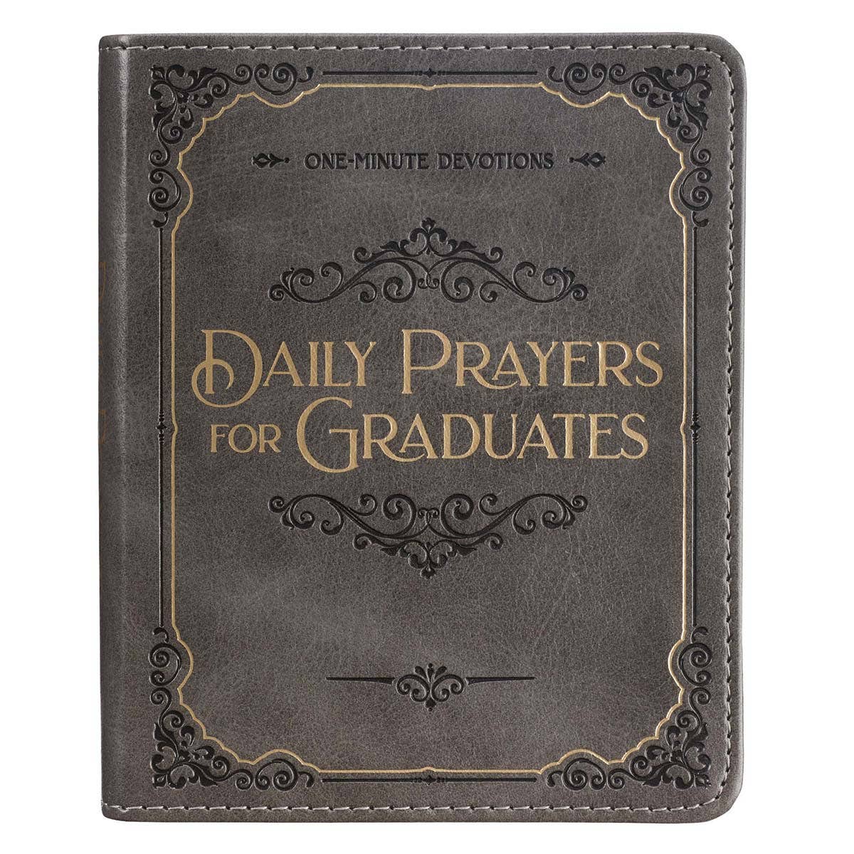 Faux leather devotional book titled "Daily Prayers for Graduates" by Christian Art Gifts featuring elegant cover design.