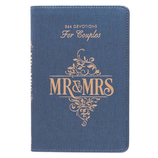 Blue faux leather devotional book for Mr. & Mrs. by Christian Art Gifts, featuring a spiritual design and elegant cover.