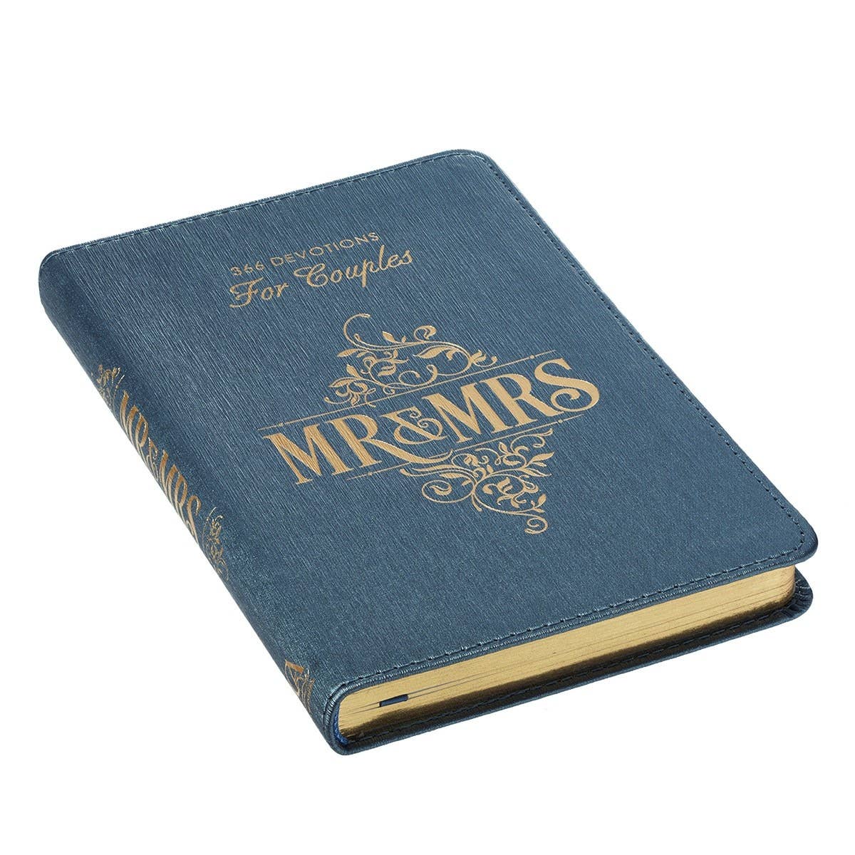 Blue faux leather devotional book for Mr. & Mrs. from Christian Art Gifts, featuring elegant cover design for couples.