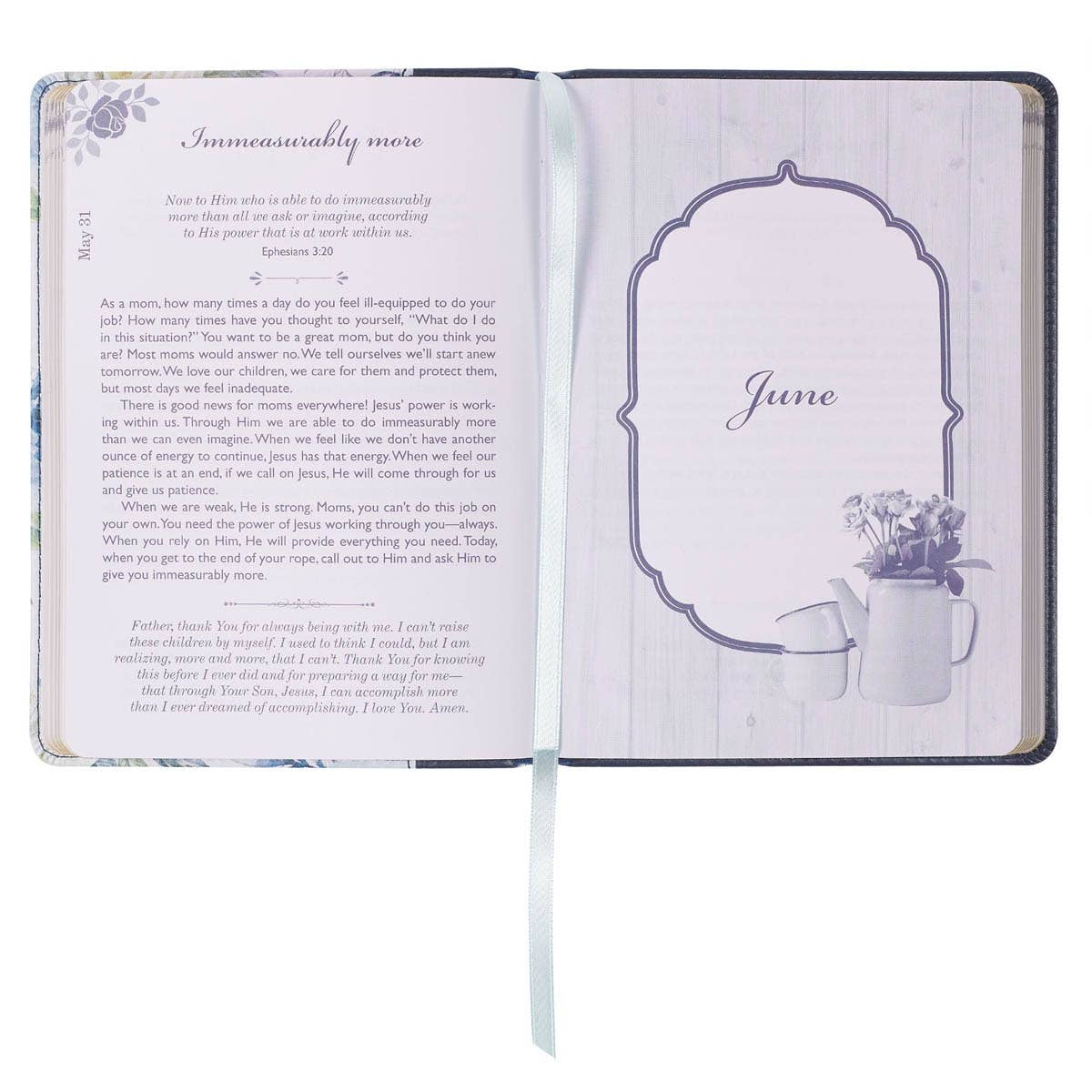 Faux leather devotional journal for moms with Christian Art Gifts branding, featuring a peaceful, inspiring cover design.