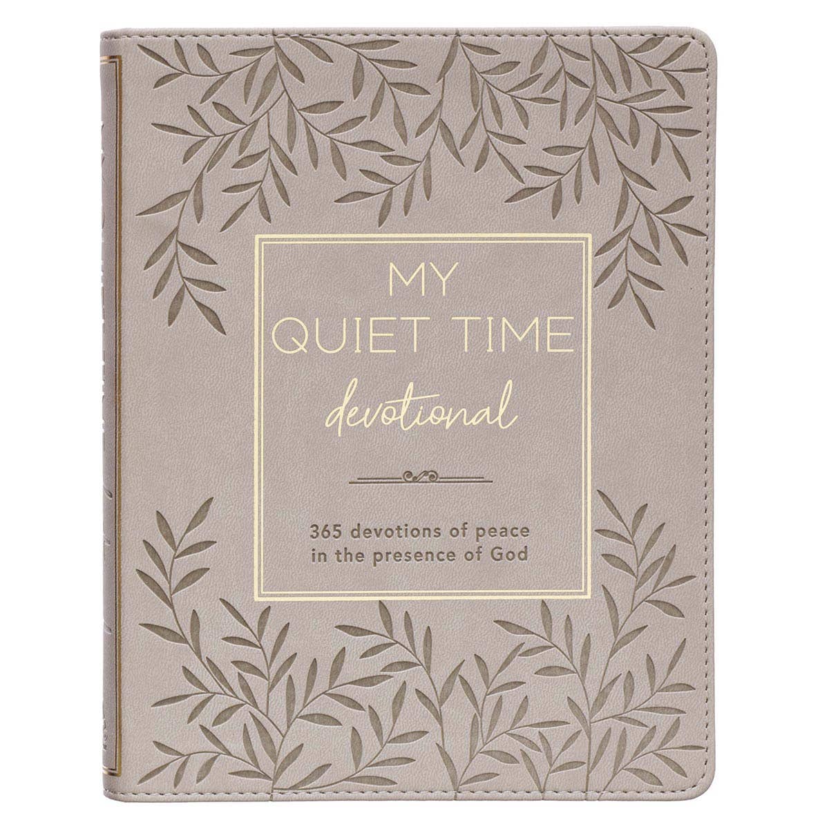 Faux leather devotional journal titled "My Quiet Time" by Christian Art Gifts, with a textured black cover and gold embossed lettering.