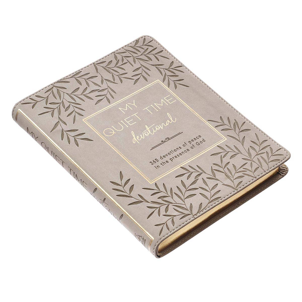 Devotional My Quiet Time faux leather cover with embossed Christian Art Gifts logo and decorative stitching.