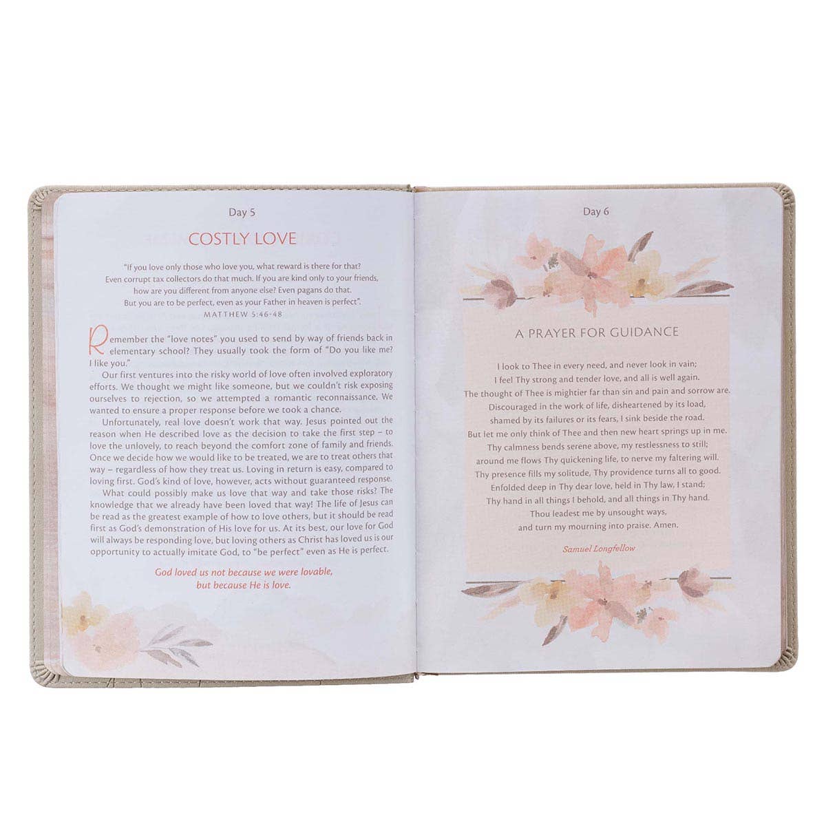Devotional My Quiet Time faux leather cover with Christian Art Gifts branding, featuring an elegant brown leather design.