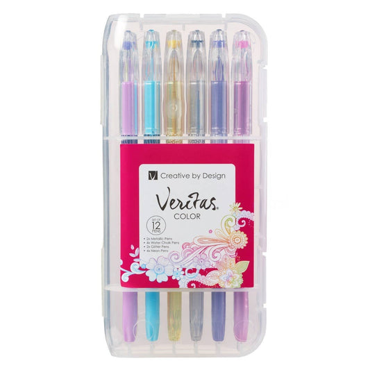 Set of 12 Christian Art Gifts gel pens in various colors, featuring sleek design and fine tips for smooth writing and coloring.