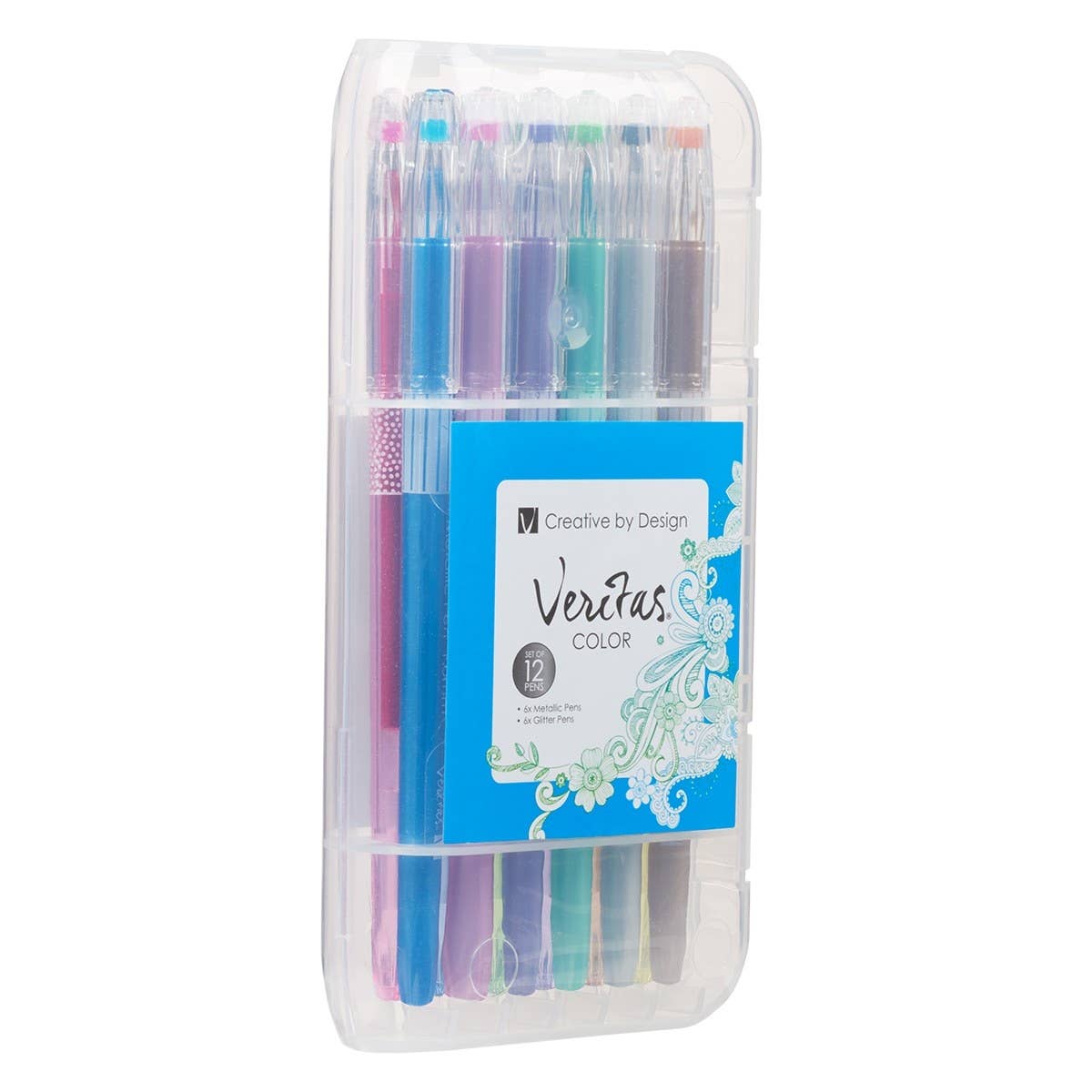 Set of 12 Christian Art Gifts metallic and glitter gel pens with colorful ink, perfect for writing and creative projects.