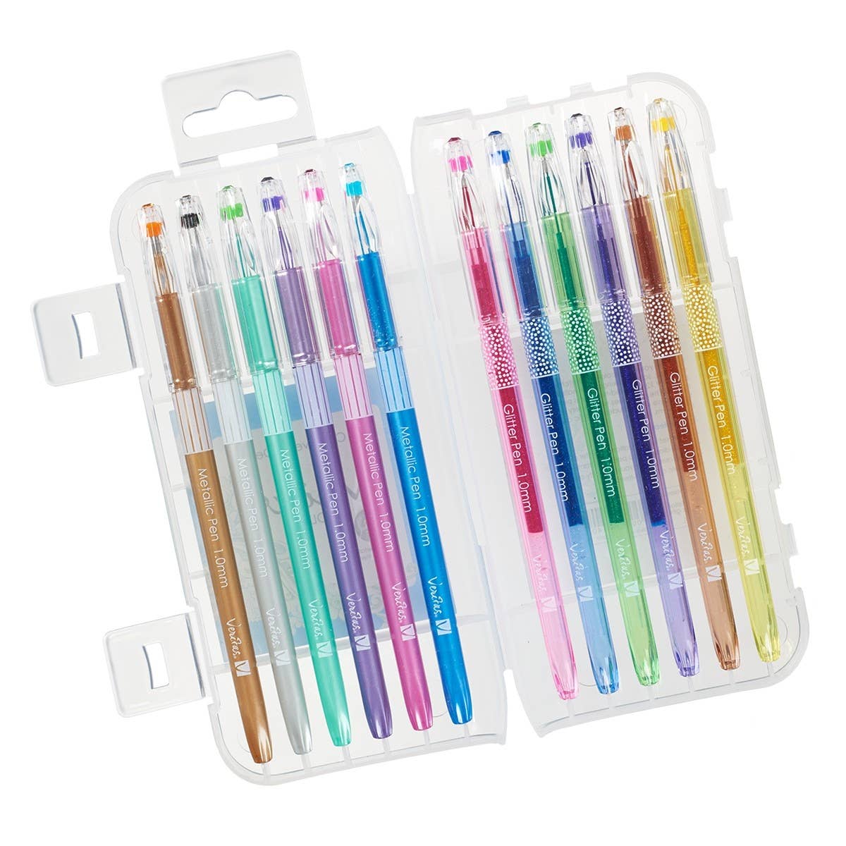 Set of 12 Christian Art Gifts metallic and glitter gel pens with colorful ink, perfect for writing and decorating.