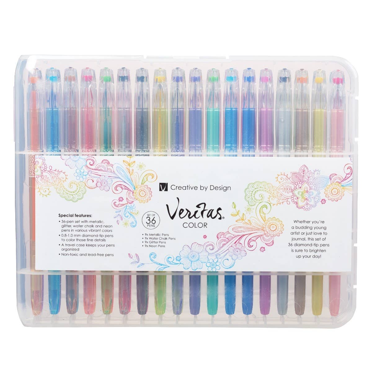 Christian Art Gifts 36-piece gel pen set featuring colorful assorted gel pens with smooth ink flow and vibrant ink colors.