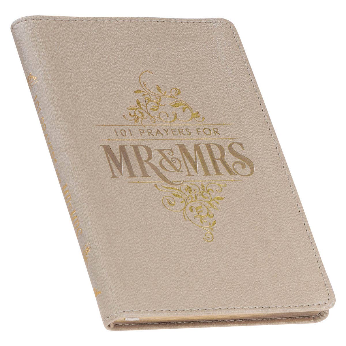 Faux leather gift book titled "101 Prayers for Mr. & Mrs." by Christian Art Gifts, featuring a decorative cover with elegant design.