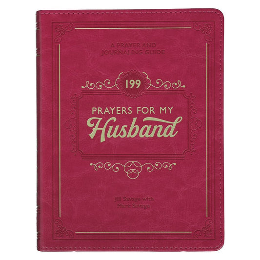 Faux leather gift book titled "199 Prayers for My Husband" by Christian Art Gifts, featuring elegant cover design and prayer pages inside.
